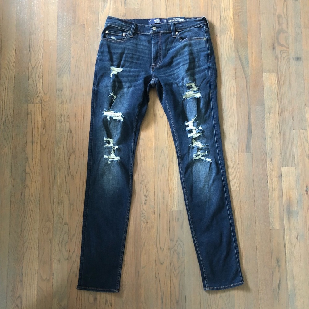 Hollister RIPPED DARK WASH STACKED SKINNY JEANS- W34 L32 - Picture 2 of 12